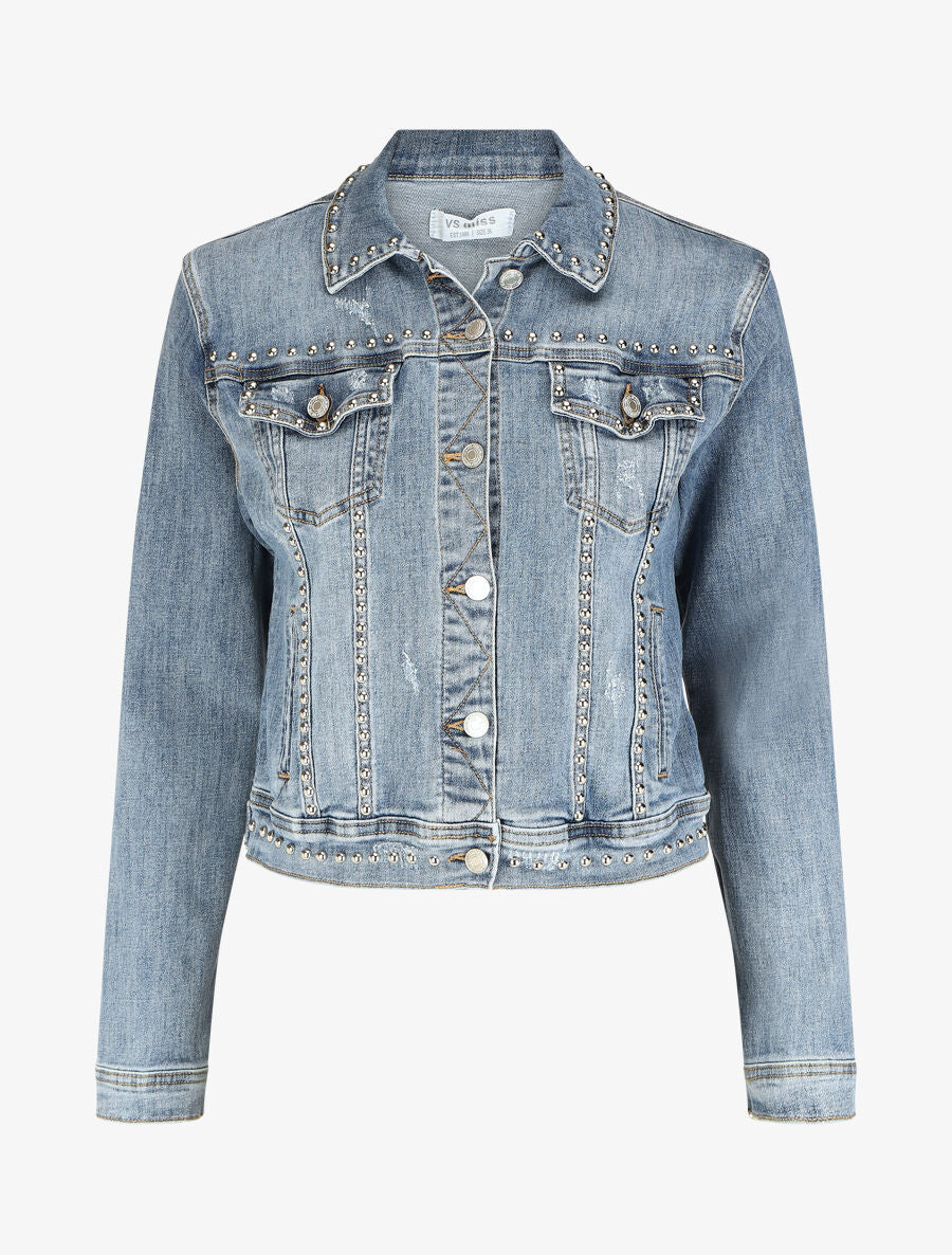 Veste en jean ornée de billes - bleu denim - 1
