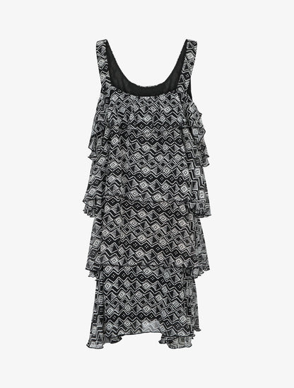 Robe grande taille volantée imprimé ethnique - Noir - 2