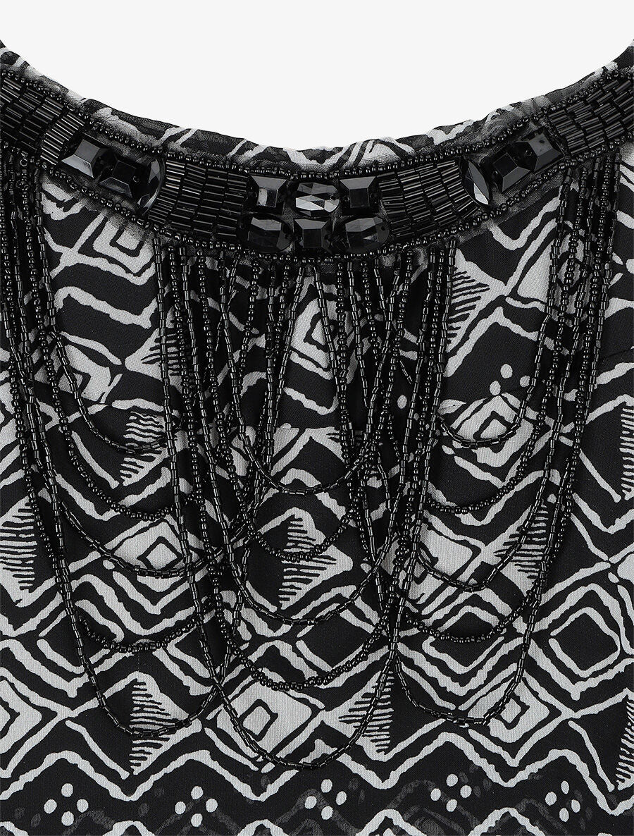 Robe grande taille volantée imprimé ethnique - Noir - 3