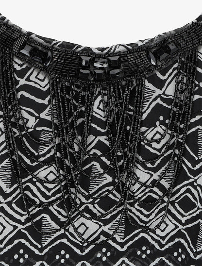 Robe grande taille volantée imprimé ethnique - Noir - 3