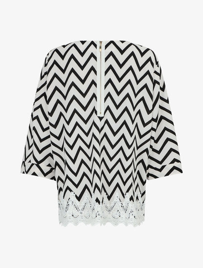 Top grande taille à bords crochet imprimé zig-zag - Blanc - 2