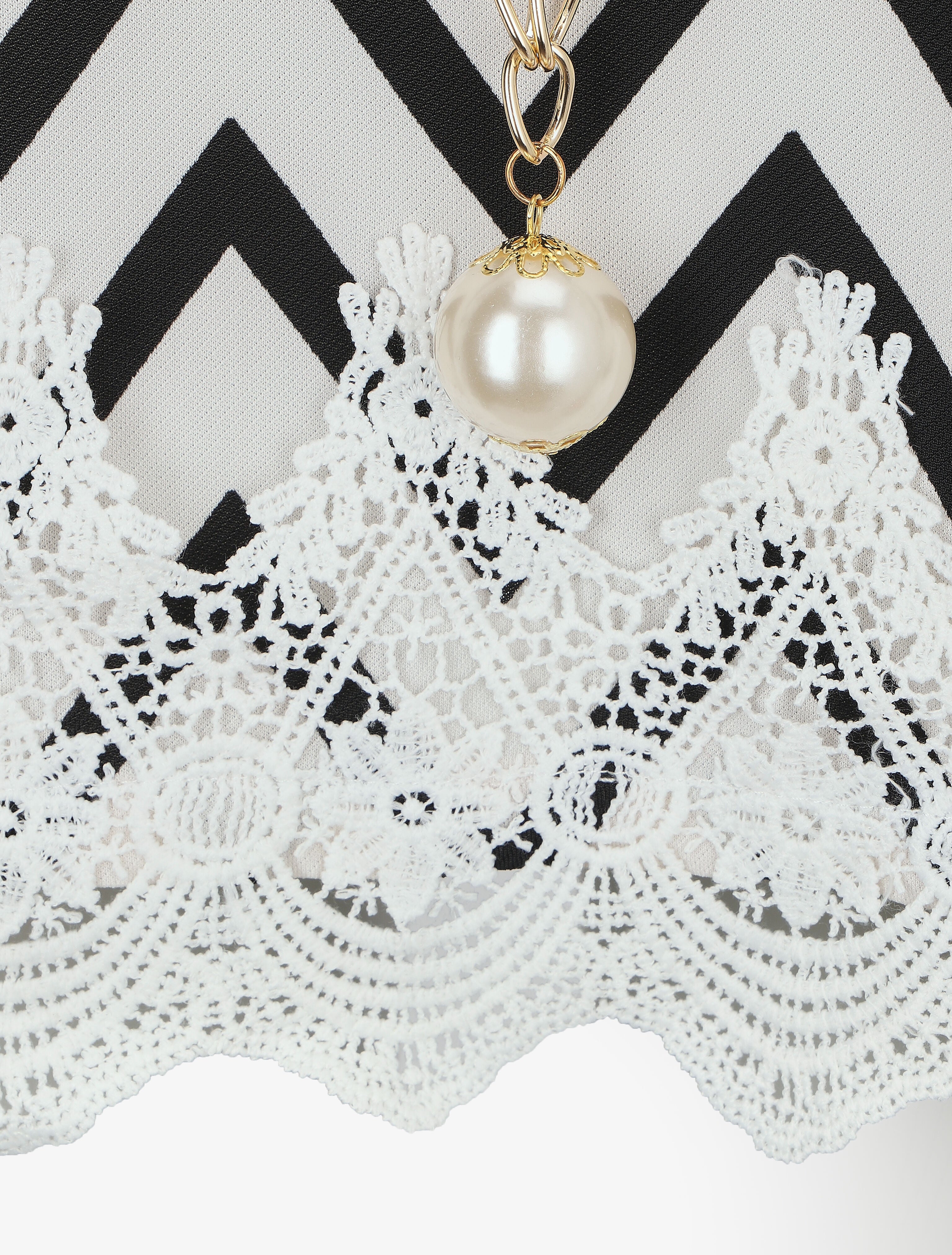 Top grande taille à bords crochet imprimé zig-zag - Blanc - 3