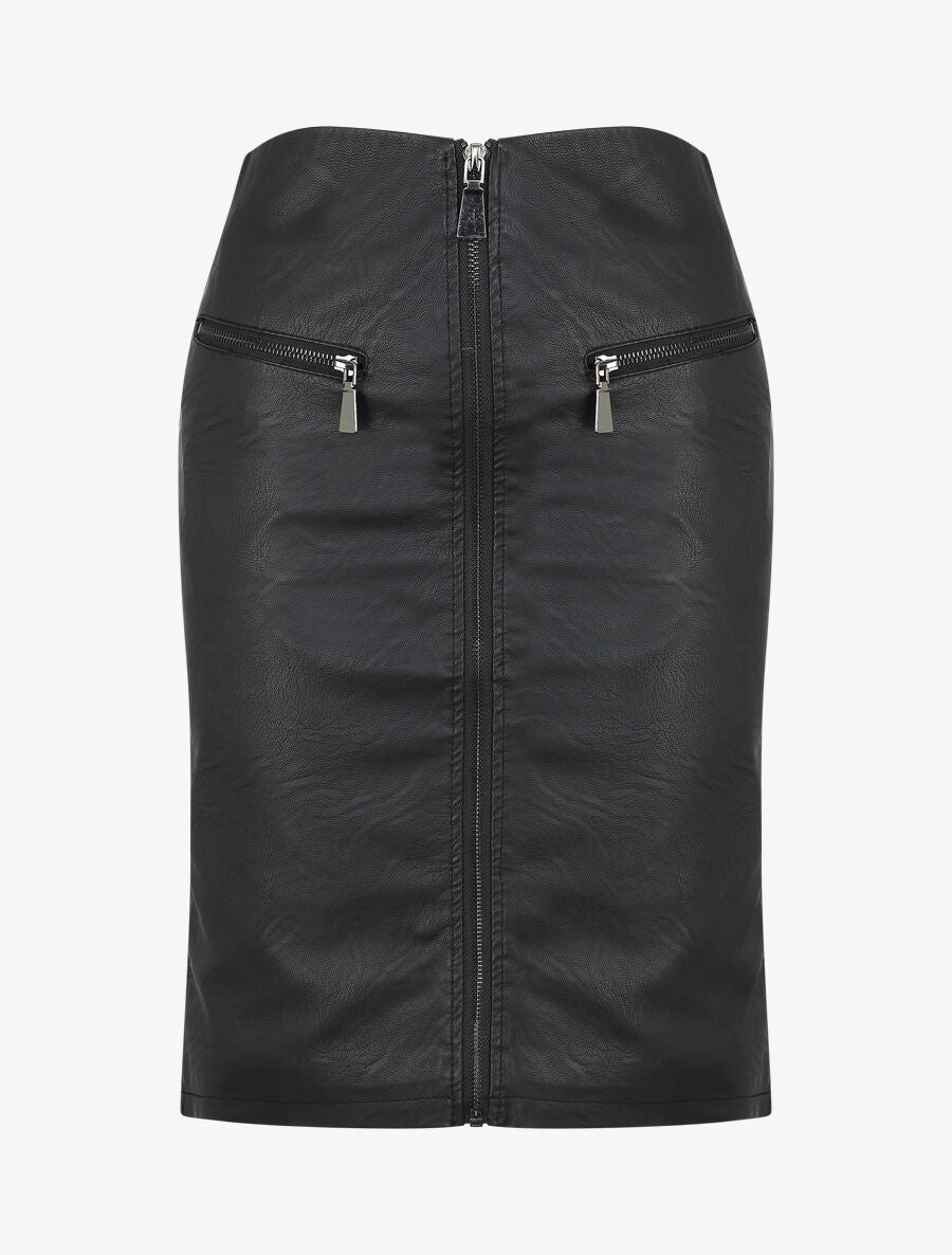 Jupe zippée en simili - Noir - 1