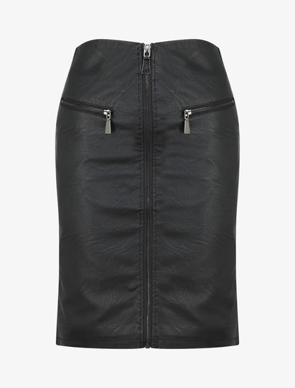 Jupe zippée en simili - Noir - 1