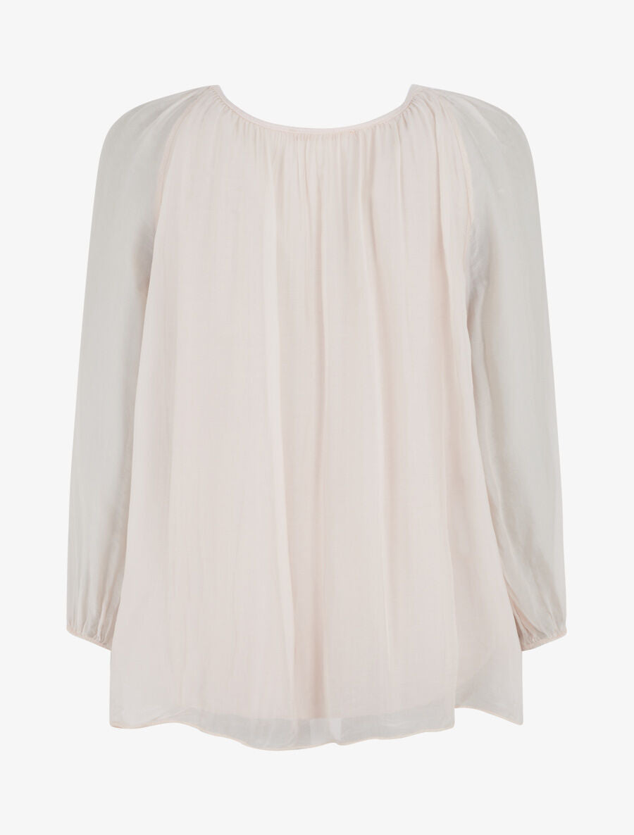 Blouse fluide à broderie et pampilles - Rose pâle - 2