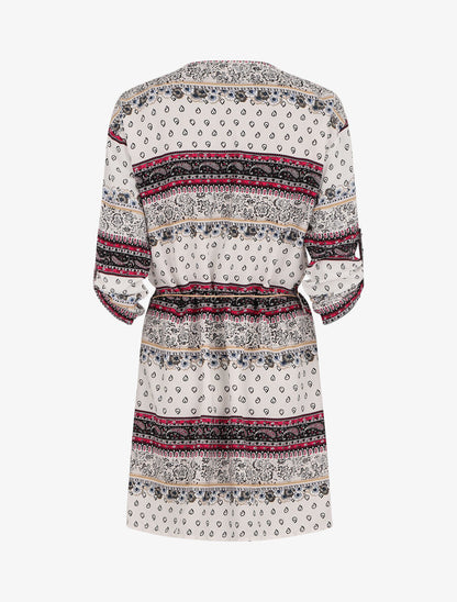 Robe fluide à col zippé imprimé mosaïque et fleurs - Blanc - 2