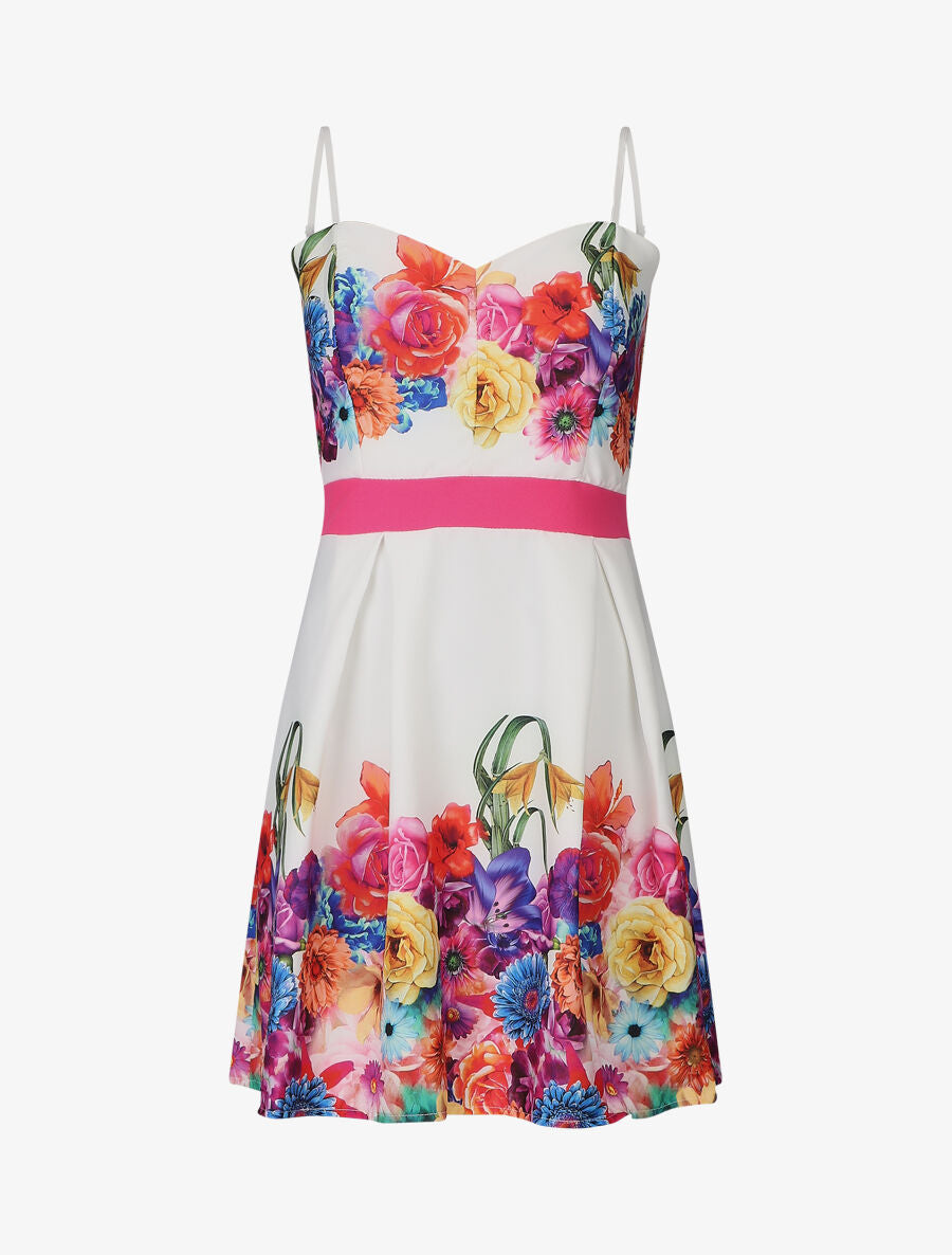 Robe patineuse imprimé fleuri - Blanc - 1