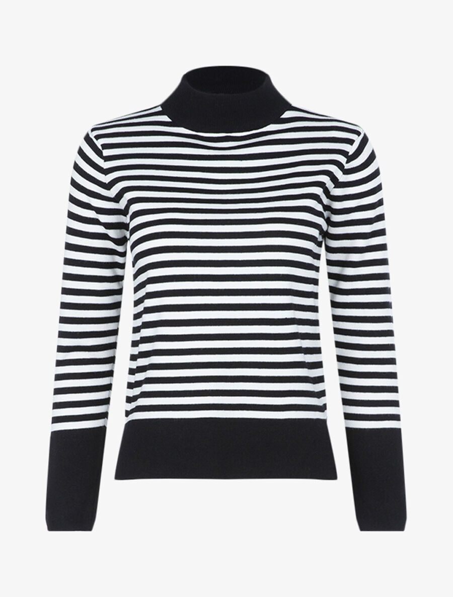 Pull rayé à dos plus long - Noir/écru - 1