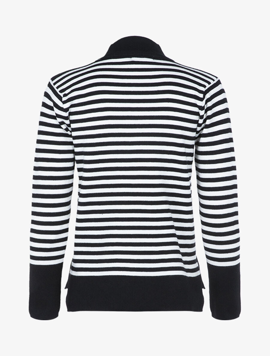 Pull rayé à dos plus long - Noir/écru - 2