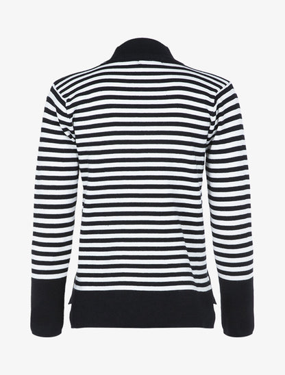 Pull rayé à dos plus long - Noir/écru - 2