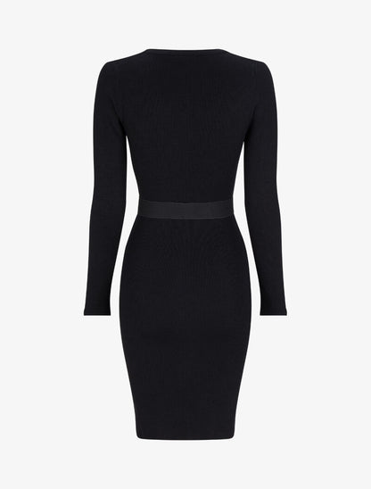 Robe pull unie à ceinture stylisée - Noir - 2