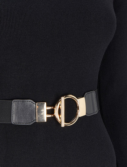 Robe pull unie à ceinture stylisée - Noir - 3