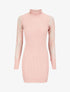 Robe pull côtelée à col volanté et manches en dentelle - Rose poudré - 1