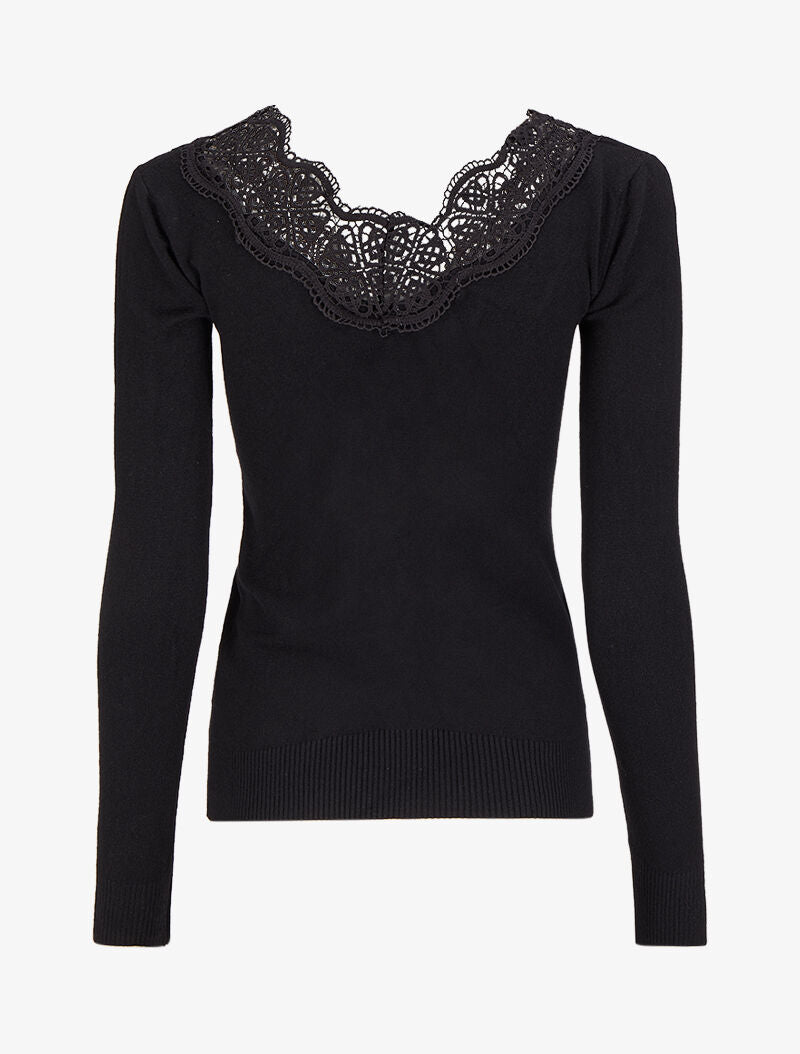 Pull à décolleté profond en U - Noir - 2