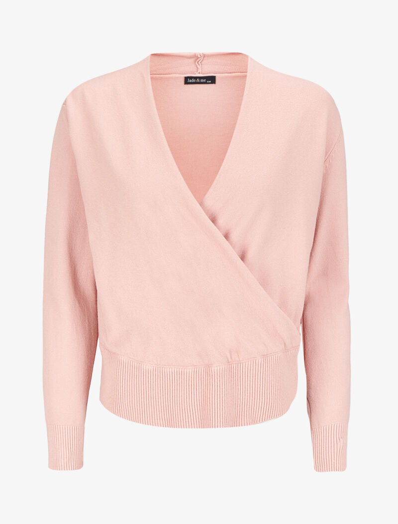 Pull à encolure cache-coeur - Rose poudré - 4