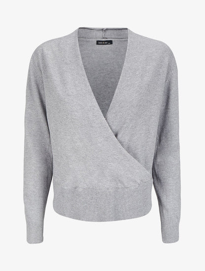 Pull à encolure cache-coeur - Gris chiné - 1