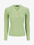 Pull côtelé à col V boutonné - Vert pomme - 1