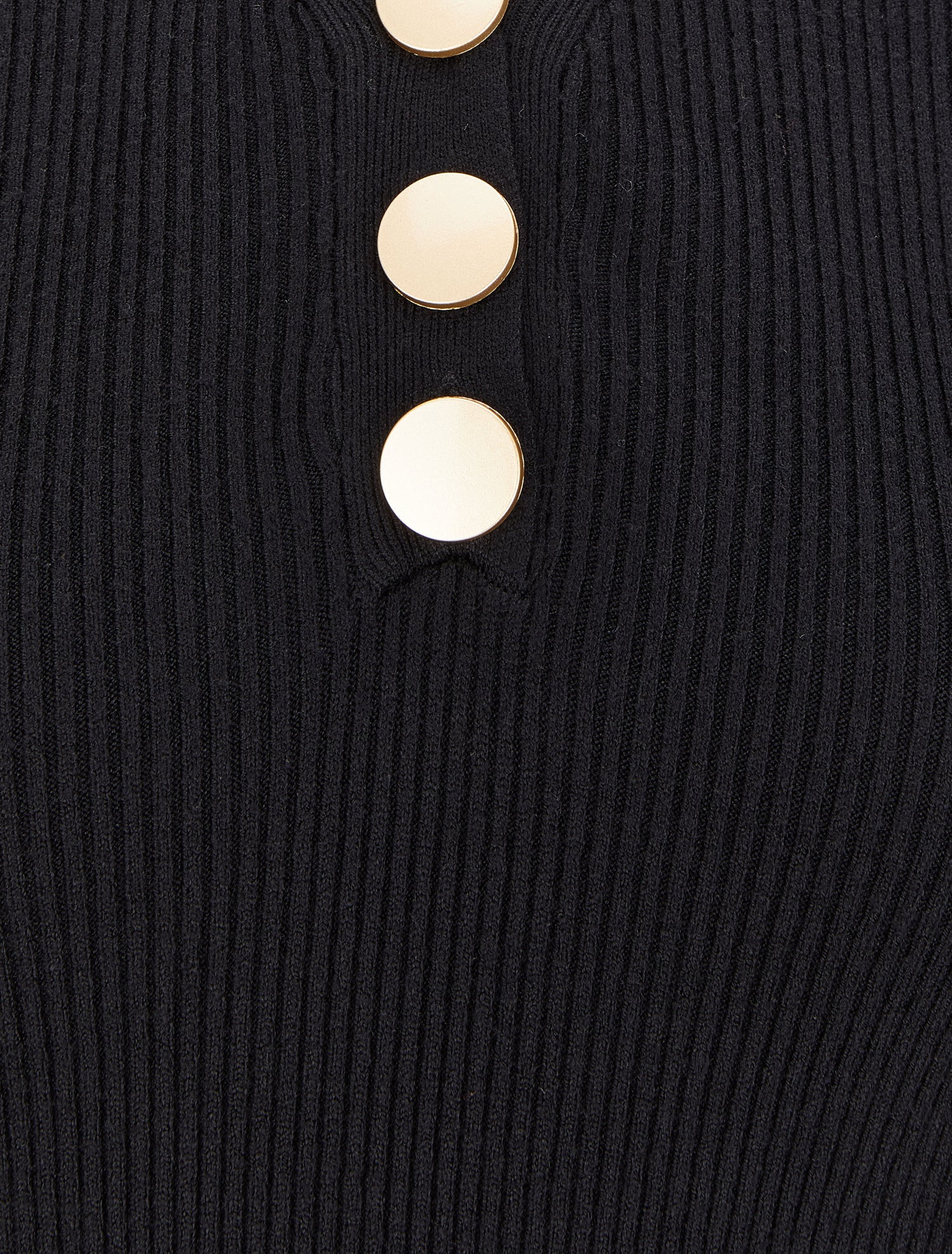 Pull côtelé à col V boutonné - Noir - 4