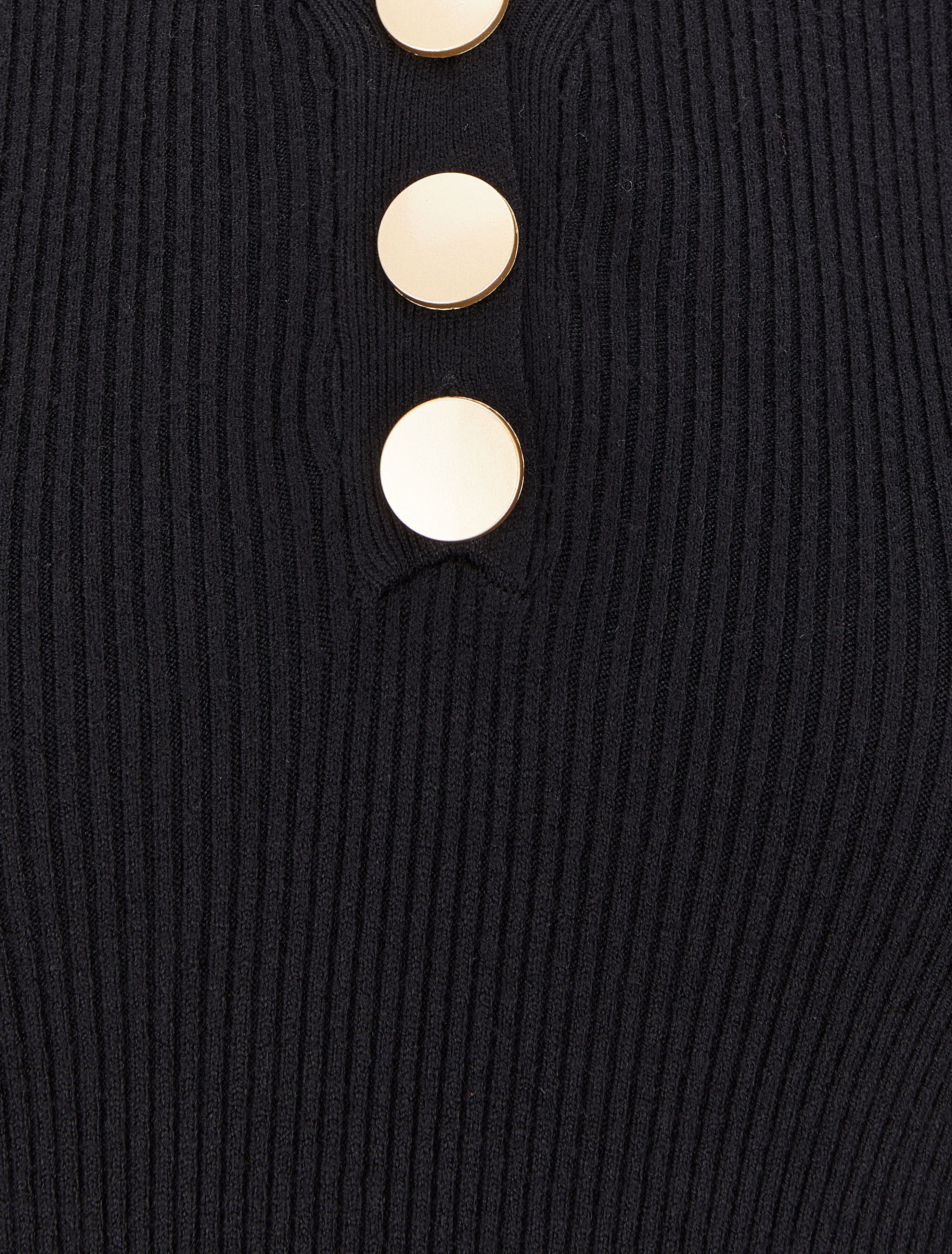 Pull côtelé à col V boutonné - Noir - 4