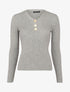Pull côtelé à col V boutonné - Gris chiné - 1