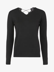 Pull à dos en V ouvert en crochet stylisé ajouré - Noir - 1