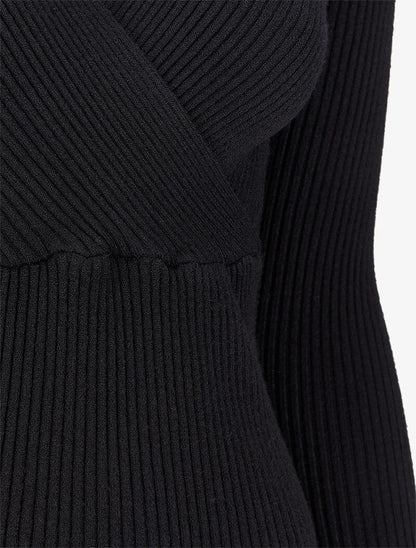 Pull côtelé à encolure cache-coeur - Noir - 3
