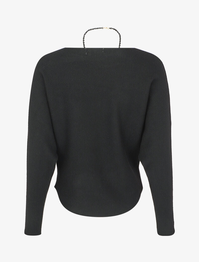 Pull à manches dolman et bords arrondis - Noir - 2