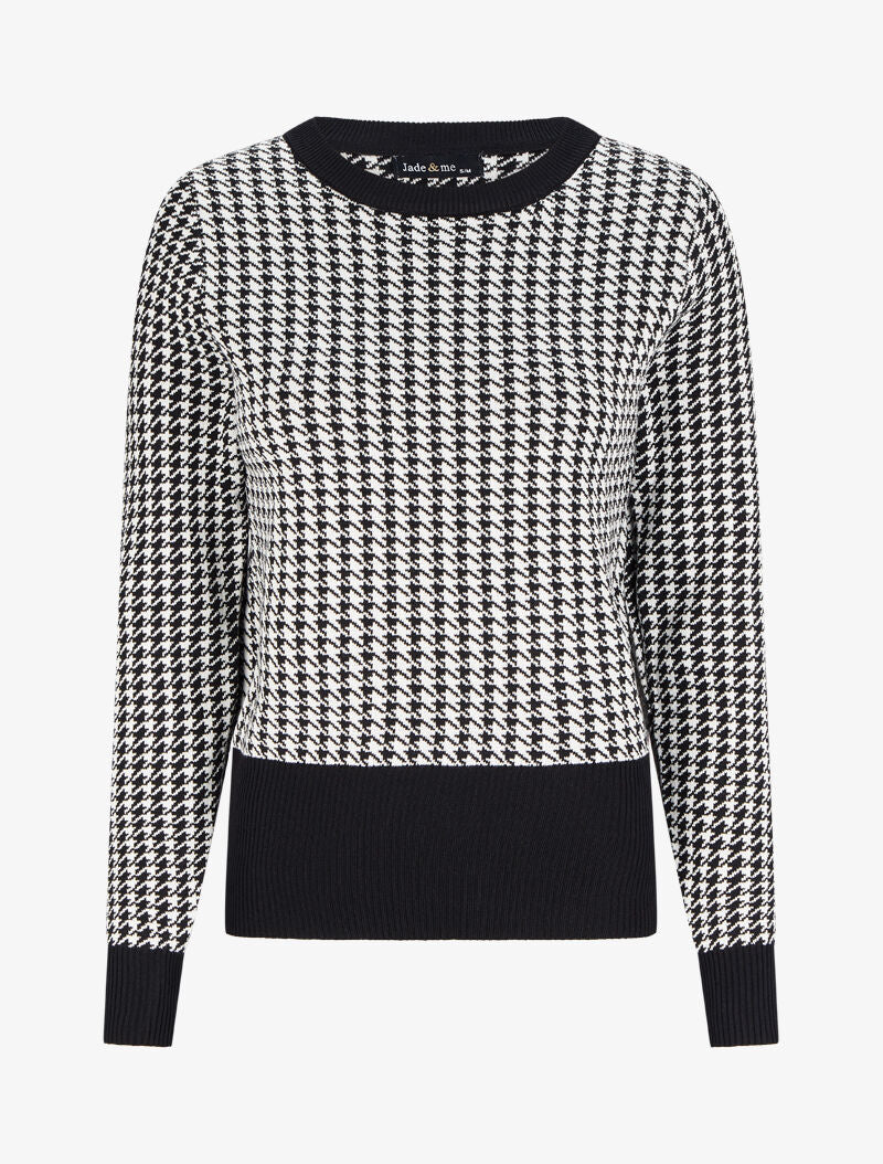 Pull imprimé pied-de-coq - Blanc/noir - 4