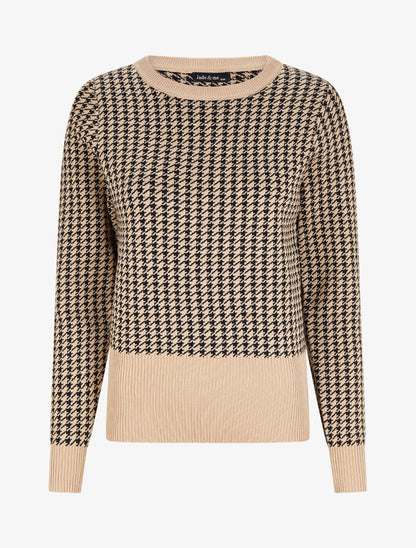 Pull imprimé pied-de-coq - Camel/noir - 1
