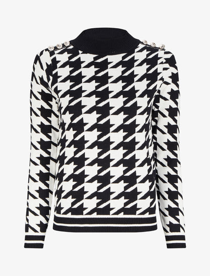 Pull à motifs et boutons stylisés - Noir/blanc - 1