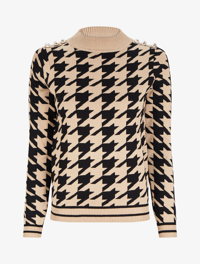 Pull à motifs et boutons stylisés - Camel/noir - 1