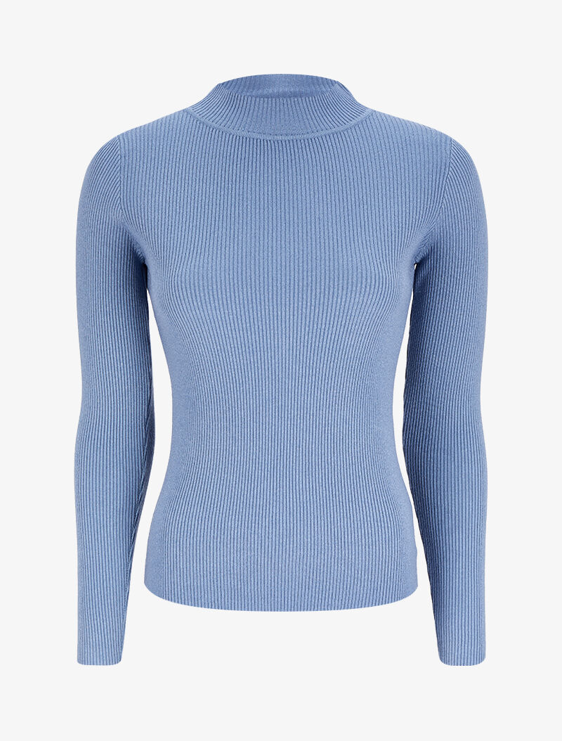 Pull col montant côtelé - Bleu - 1