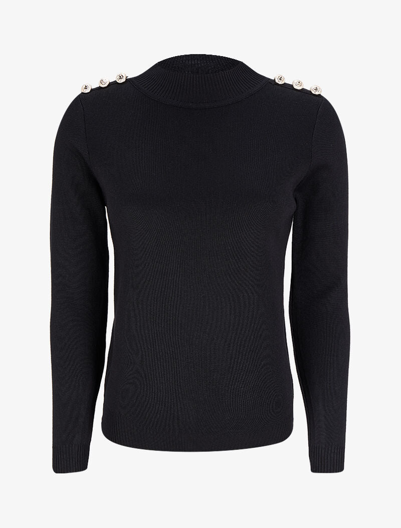Pull uni à boutons stylisés - Noir - 1