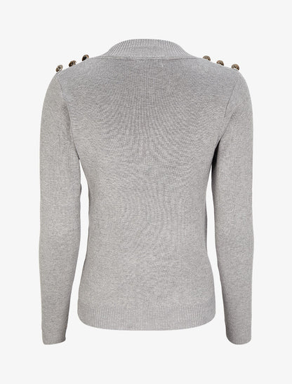 Pull uni à boutons stylisés - Gris chiné - 2