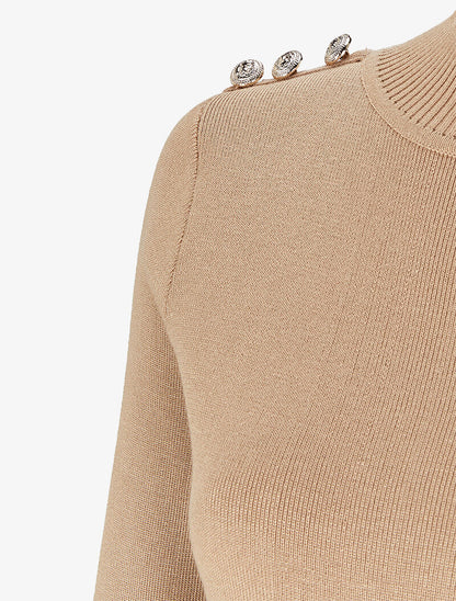 Pull uni à boutons stylisés - Beige - 3