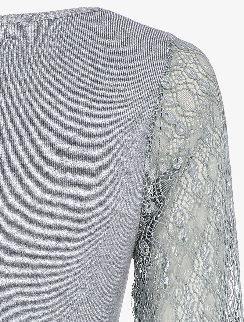 Pull fin à manches en dentelle ajourée - Gris - 3