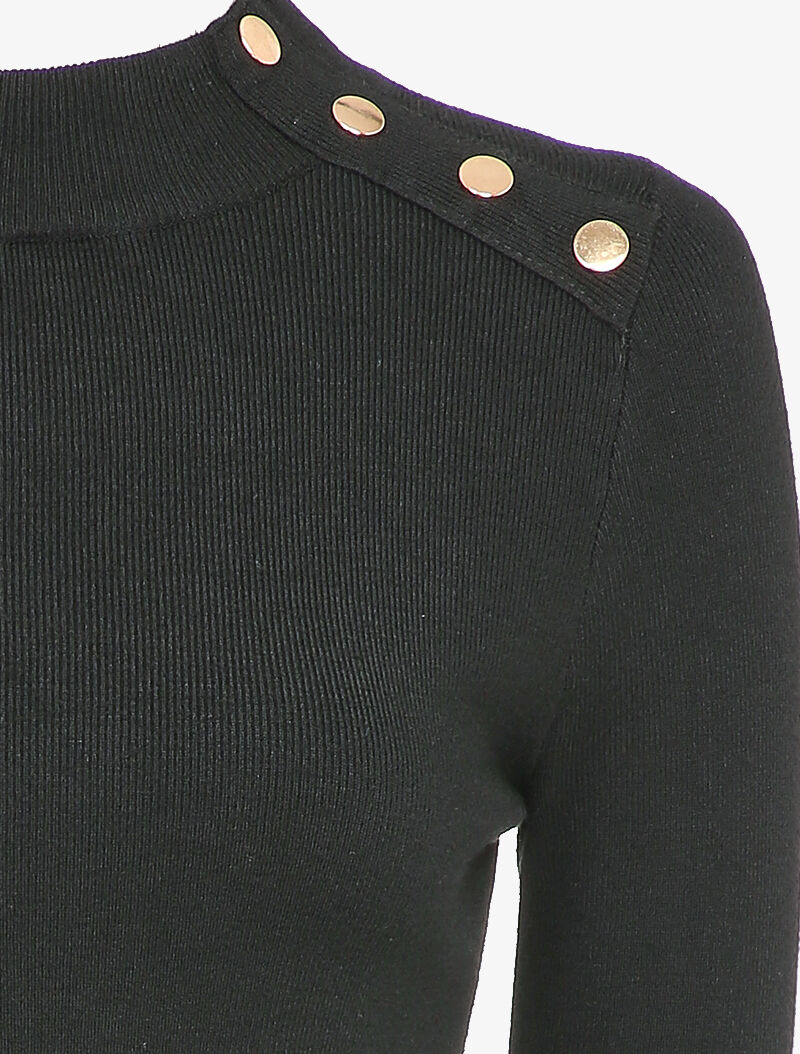 Pull stretch à détails dorés - Noir - 3