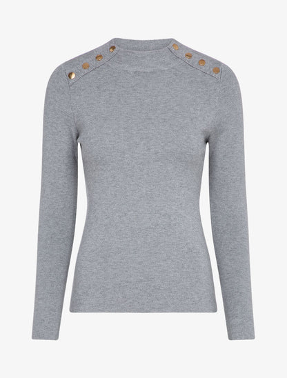 Pull stretch à détails dorés - Gris clair - 4
