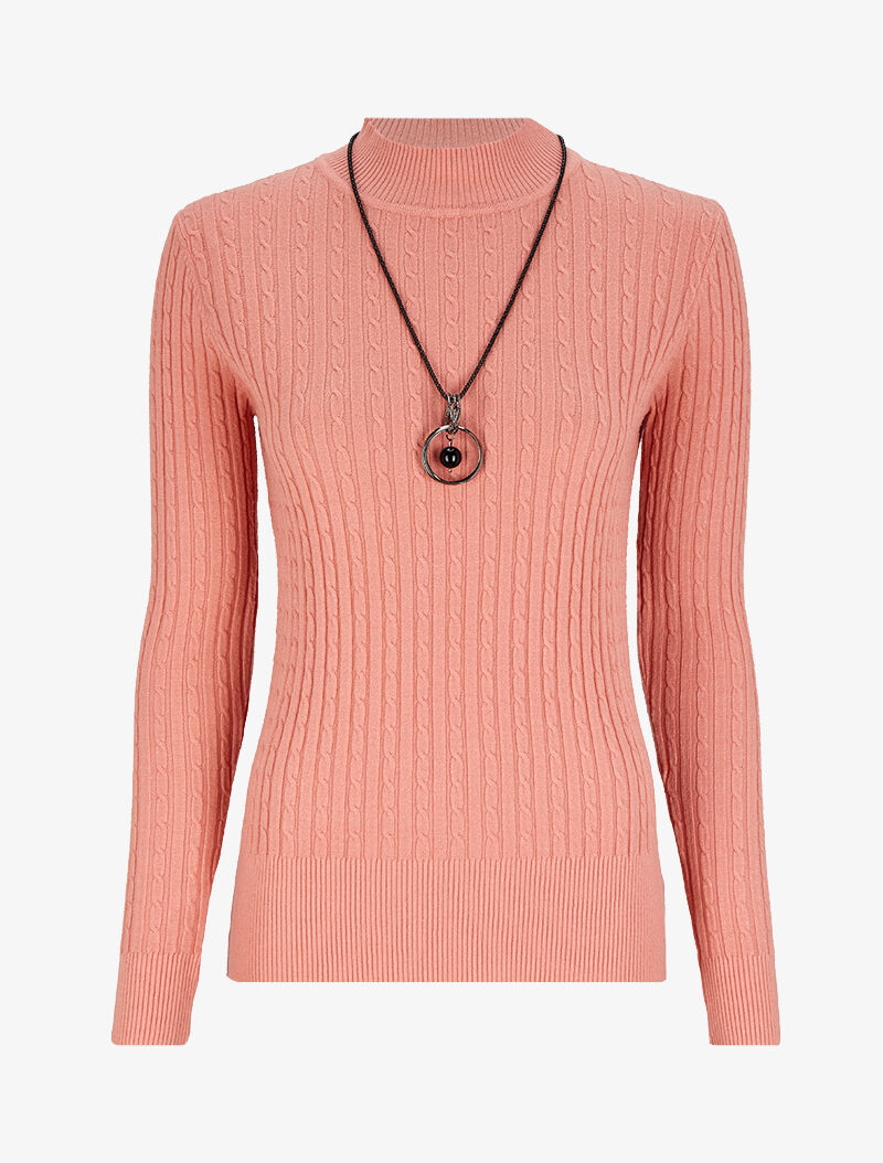 Pull effet maille tressée - Rose saumon - 1
