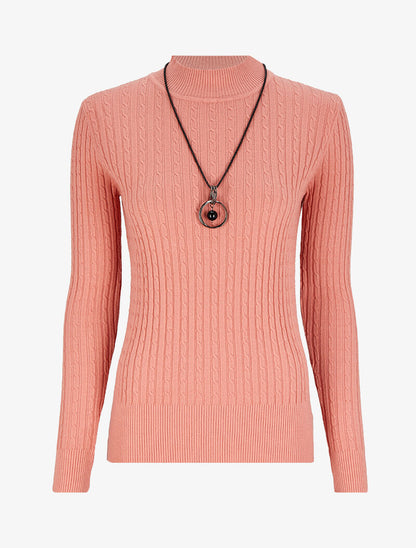 Pull effet maille tressée - Rose saumon - 1