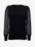 Pull à manches bouffantes en voile transparent - Noir - 1
