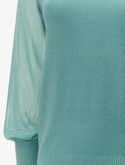Pull à manches bouffantes en voile transparent - Vert d&