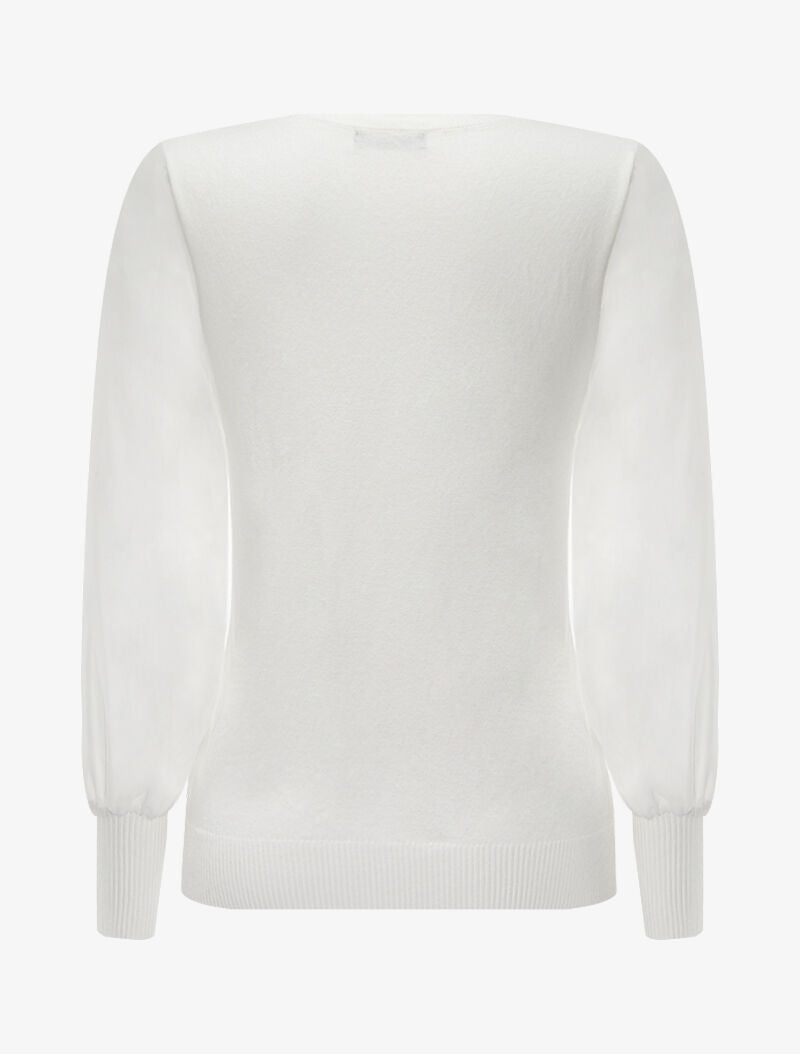 Pull à manches bouffantes en voile transparent - Blanc - 2