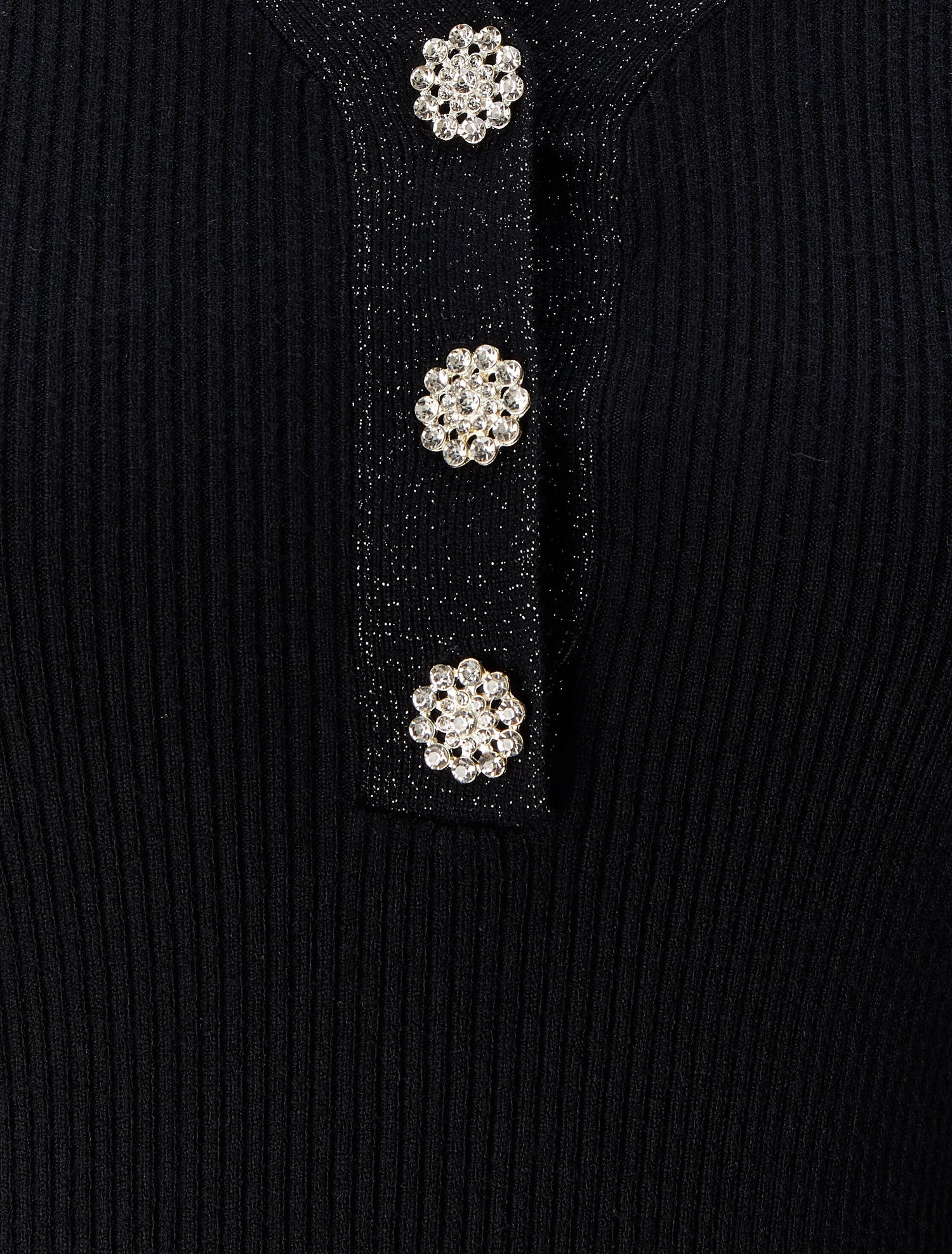 Pull côtelé à col V irisé et boutons en strass - Noir - 3