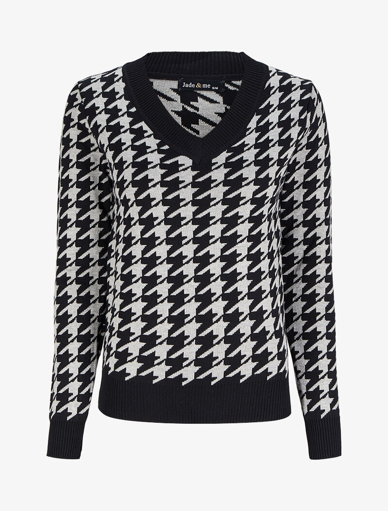 Pull col V à imprimé - Gris/noir - 1