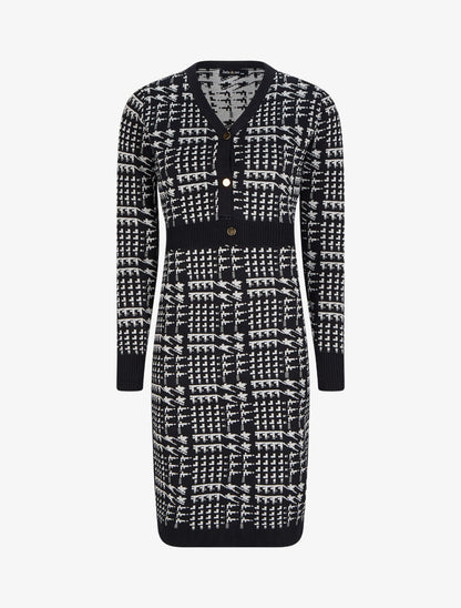 Robe mi-longue col V à imprimé graphique - Noir/gris - 4