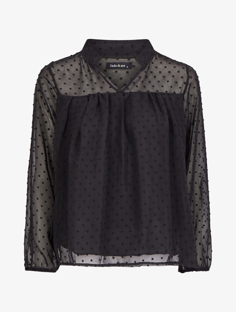 Blouse en plumetis à col mao - Noir - 1