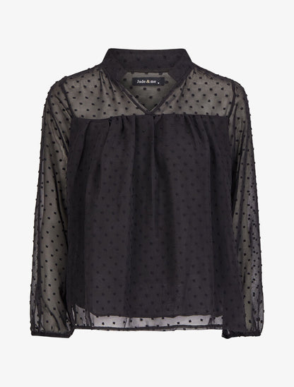 Blouse en plumetis à col mao - Noir - 1