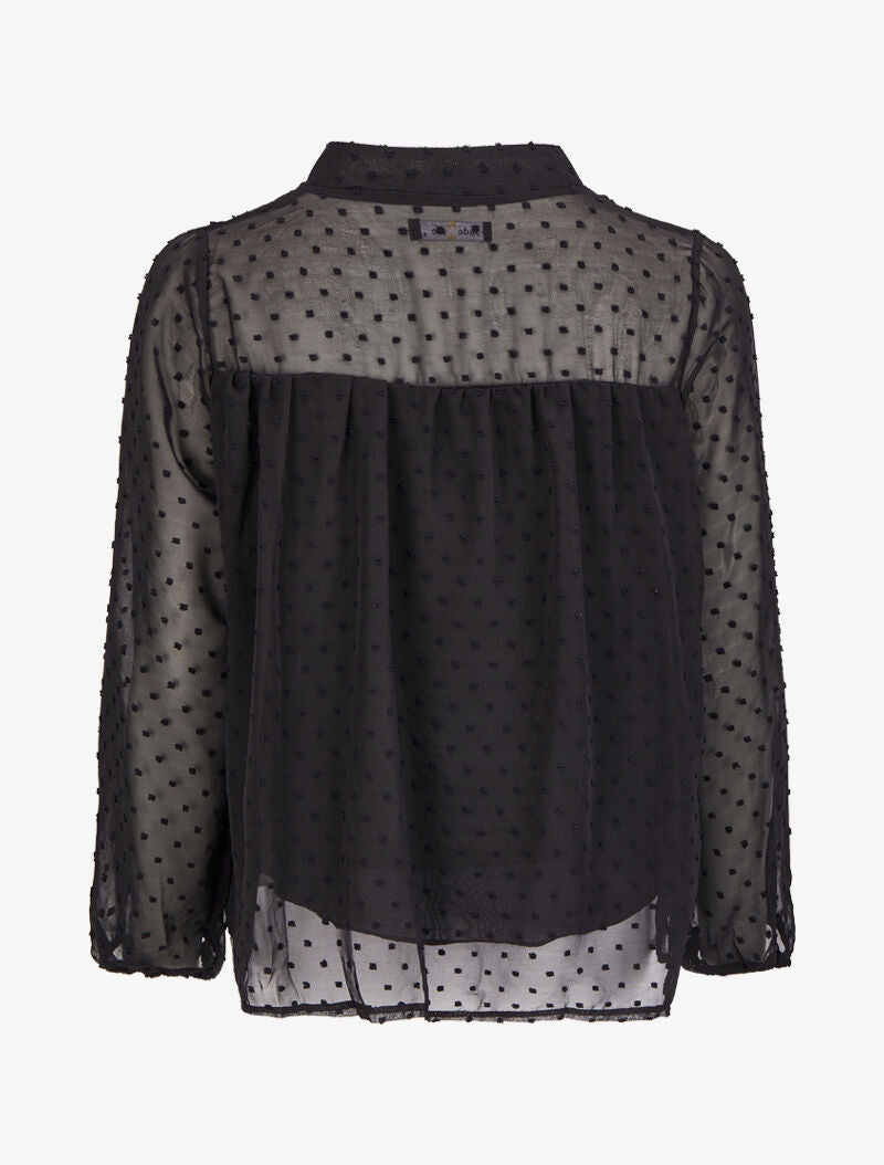 Blouse en plumetis à col mao - Noir - 2