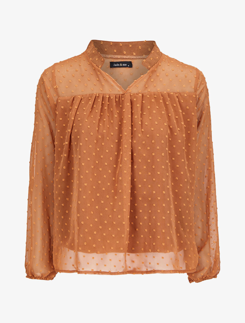 Blouse en plumetis à col mao - Camel - 1
